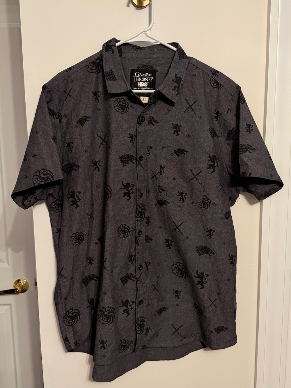 Game of Thrones Short-Sleeve Button-Down Shirt‎ - Charcoal/Black